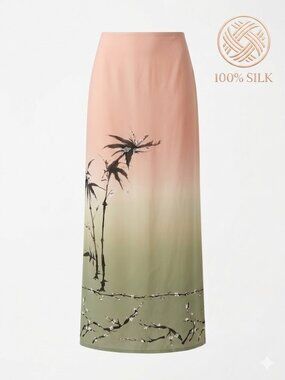 Tahari Maxi with Botanical Natural-Inspired Design 100% Silk Skirt - Size 4